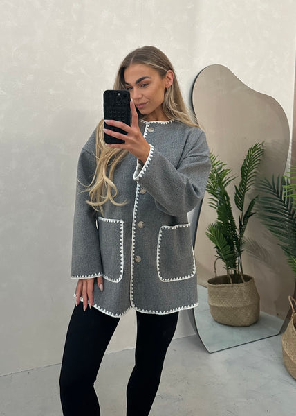 Tami Wool Look Jacket & Scarf Set - Grey – Jewel Boutique