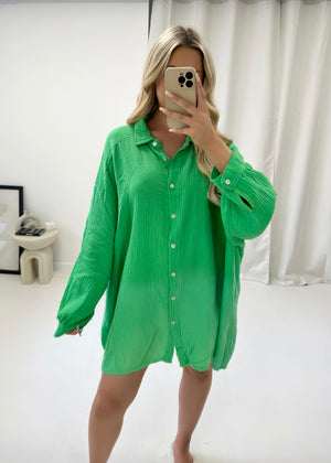 Cassie Cheesecloth Beach Shirt - Green