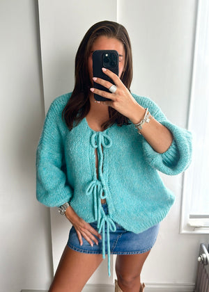Raya Bow Knit Cardigan - Teal