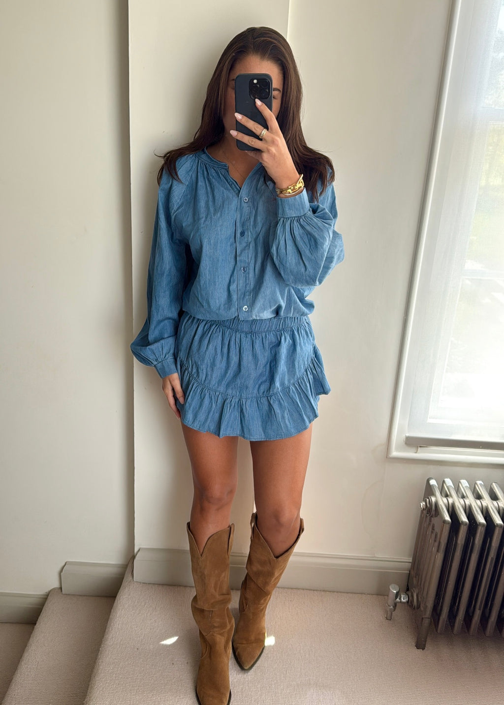 Leila Ruffle Co-Ord Set - Denim Blue