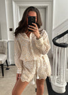 Lana Broderie Co-Ord Shorts Set - Beige