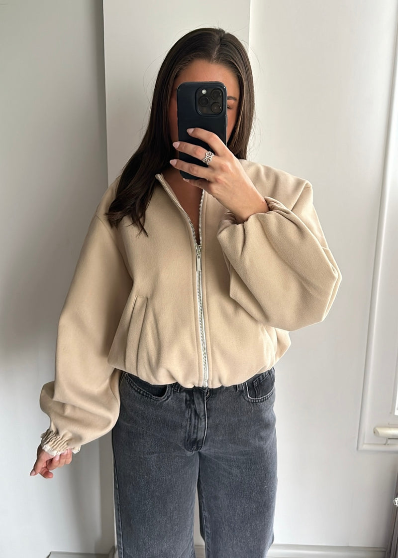 Ania Oversized Bomber Jacket - Beige