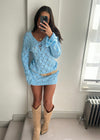 Iris Baby Blue Crochet Mini Dress