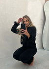 Lorna Premium Faux Fur Cuff Top & Trouser Set - Black