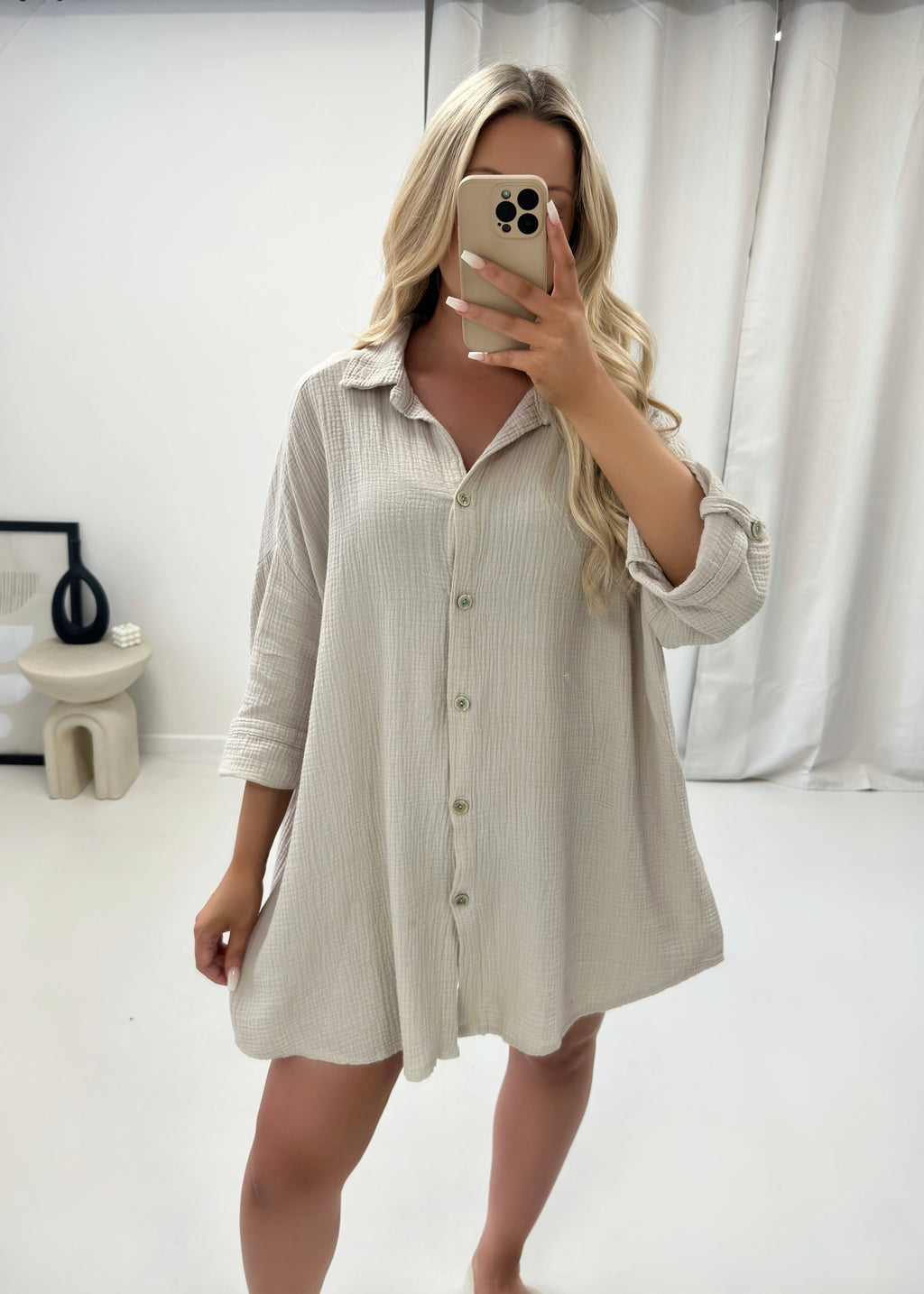 Ella Sequin Evil Eye Shirt - Beige