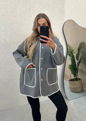 Tami Wool Look Jacket & Scarf Set - Grey