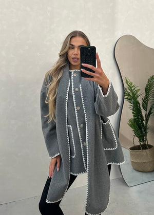 Tami Wool Look Jacket & Scarf Set - Grey
