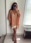 Alina Peach Beaded Zigzag Crochet Kaftan