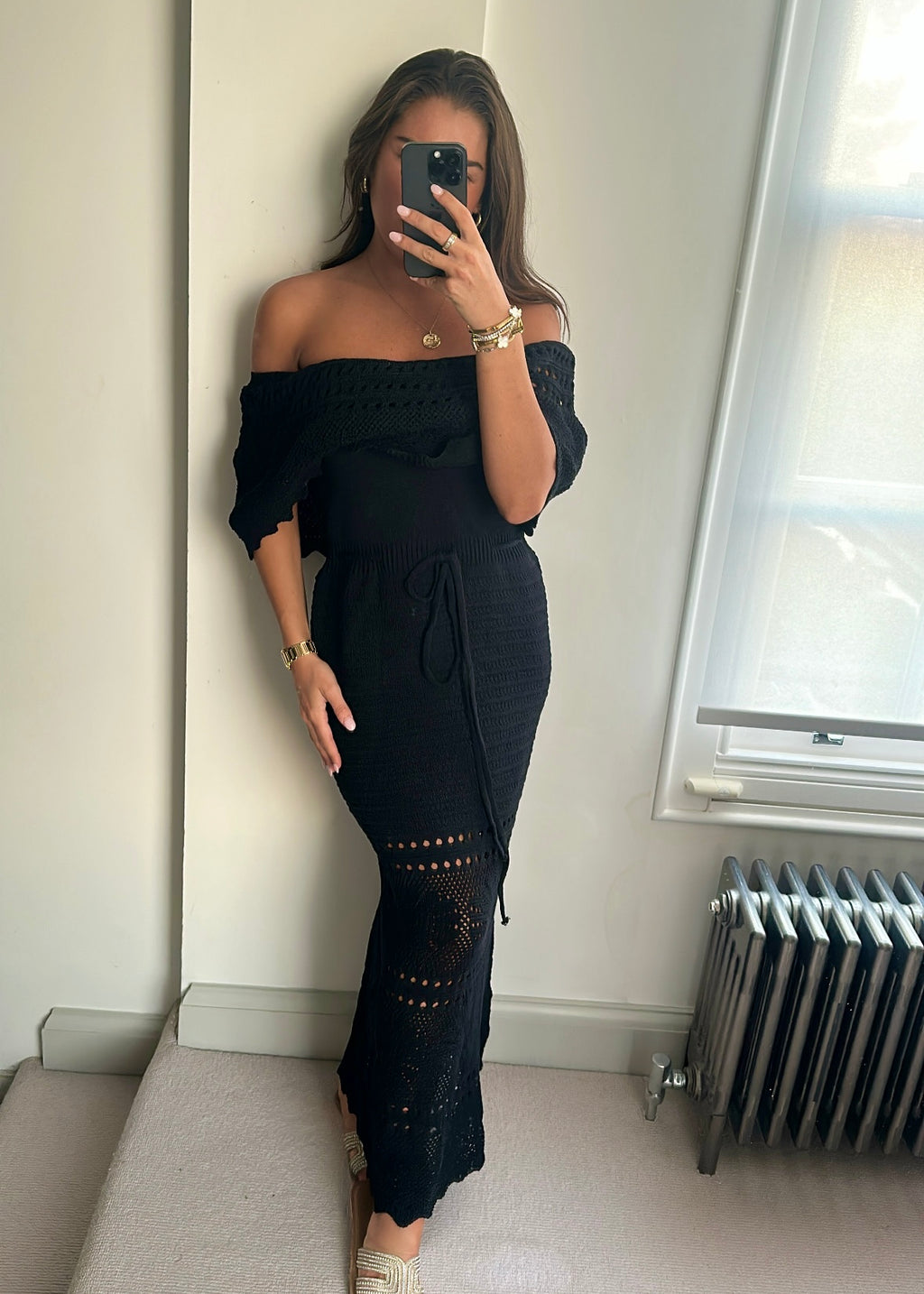 Fia Black Crochet Maxi Dress