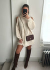 Millie Pearl Cold Shoulder Mini Jumper Dress - Beige