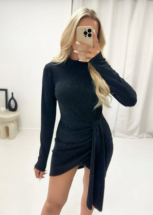 Nicole Glitter Drape Dress -  Black