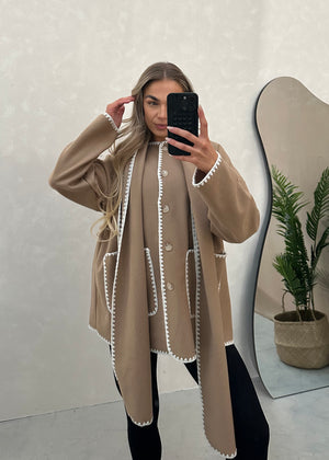 Tami Wool Look Jacket & Scarf Set - Camel
