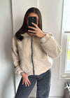 Zena Oversized Teddy Bomber Jacket - Beige