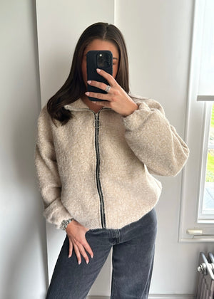Zena Oversized Teddy Bomber Jacket - Beige