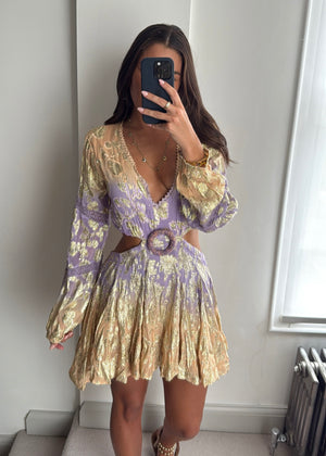 Zuri Embellished Metallic Cutout Dress - Lilac / Peach