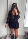 Amber Black Lace Ruffle Mini Dress