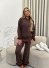Lorna Premium Faux Fur Cuff Top & Trouser Set - Brown
