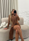 Mila Glitter Drape Dress -  Bronze