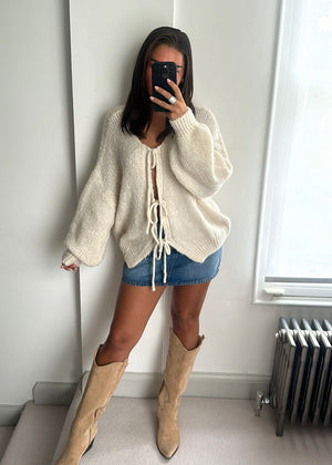 Raya Bow Knit Cardigan - Cream