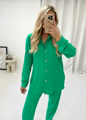 Amie Cheesecloth Trouser Set - Dark Green