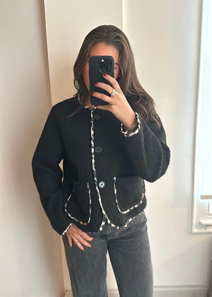 Gigi Leopard Trim Jacket - Black