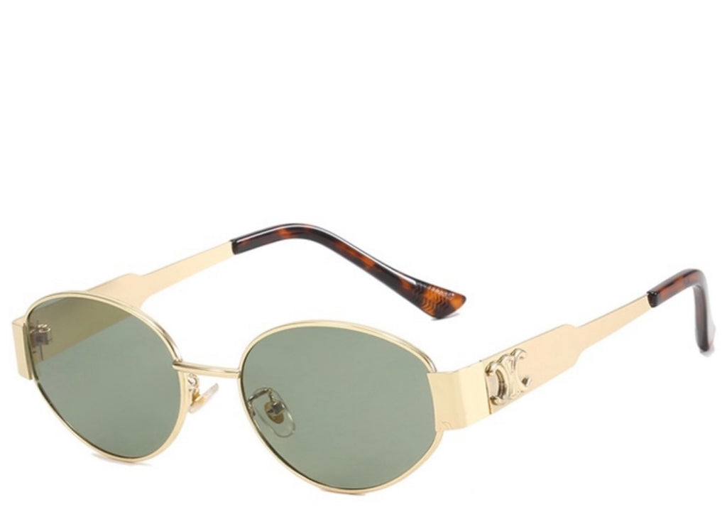 Milan Green & Gold Oval Sunglasses