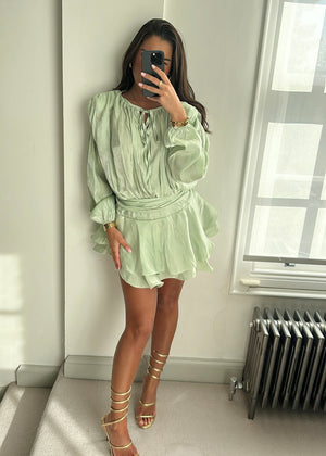 Maya Pistachio Ruffle Mini Dress