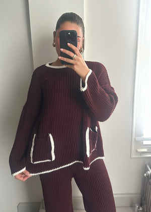 Tima Knit Jumper & Trouser Set - Burgundy