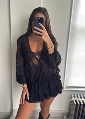 Amber Black Lace Ruffle Mini Dress