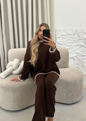 Chiara Knit Jumper & Trouser Set - Chocolate