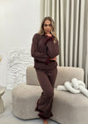 Lorna Premium Faux Fur Cuff Top & Trouser Set - Brown