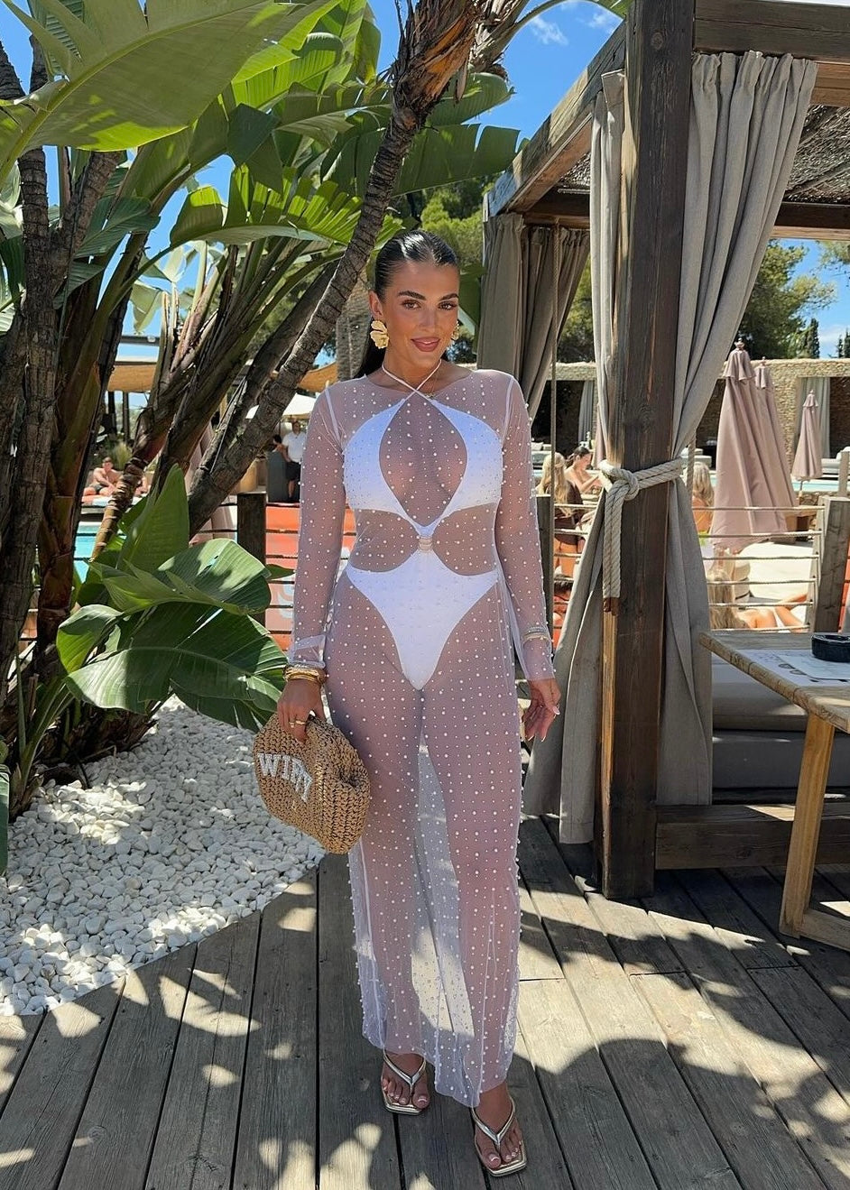Kyma Pearl Diamanté Dress - Off White