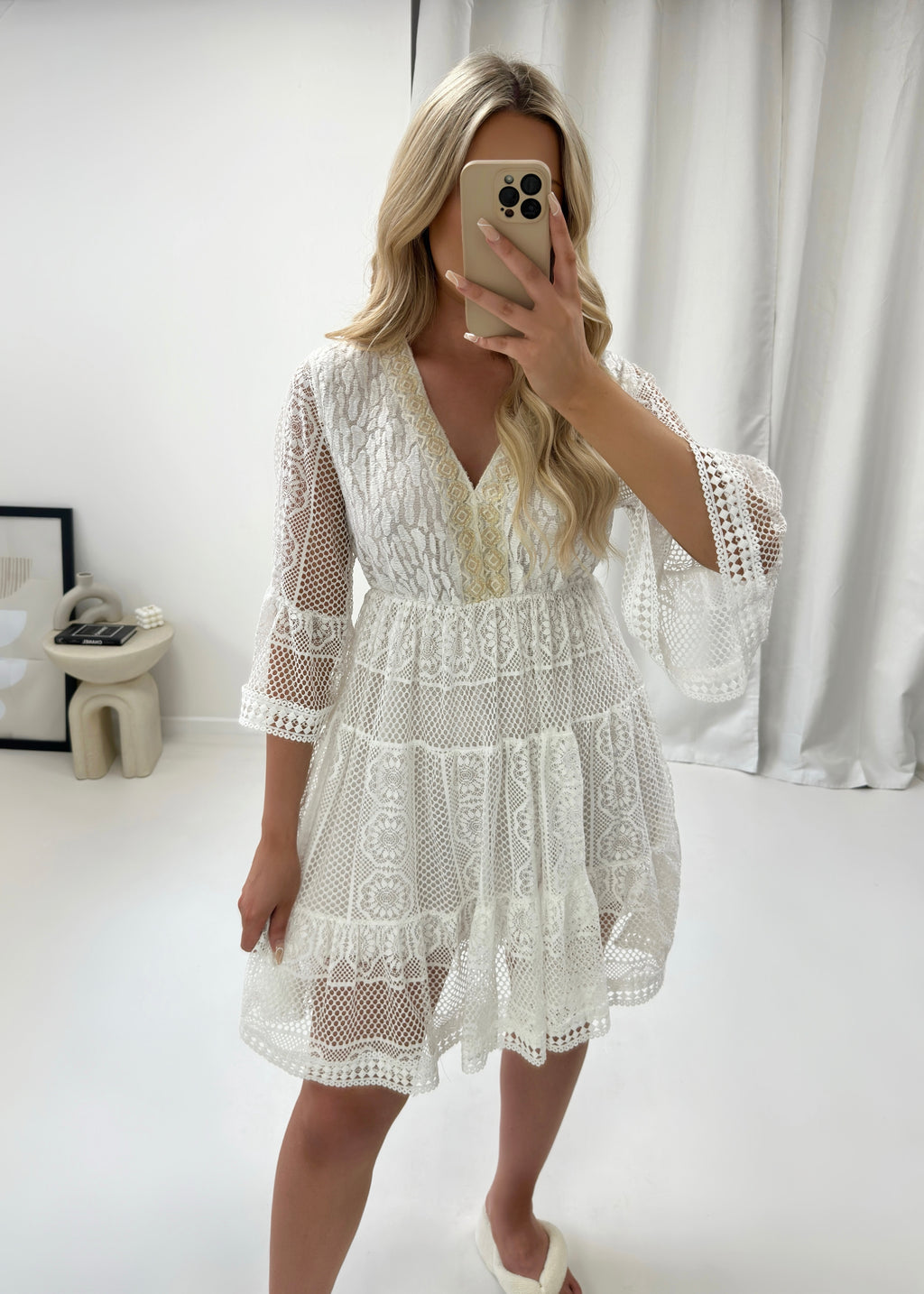 Lorna White Embellished Lace Dress