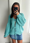 Raya Bow Knit Cardigan - Teal