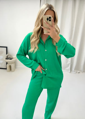 Amie Cheesecloth Trouser Set - Dark Green