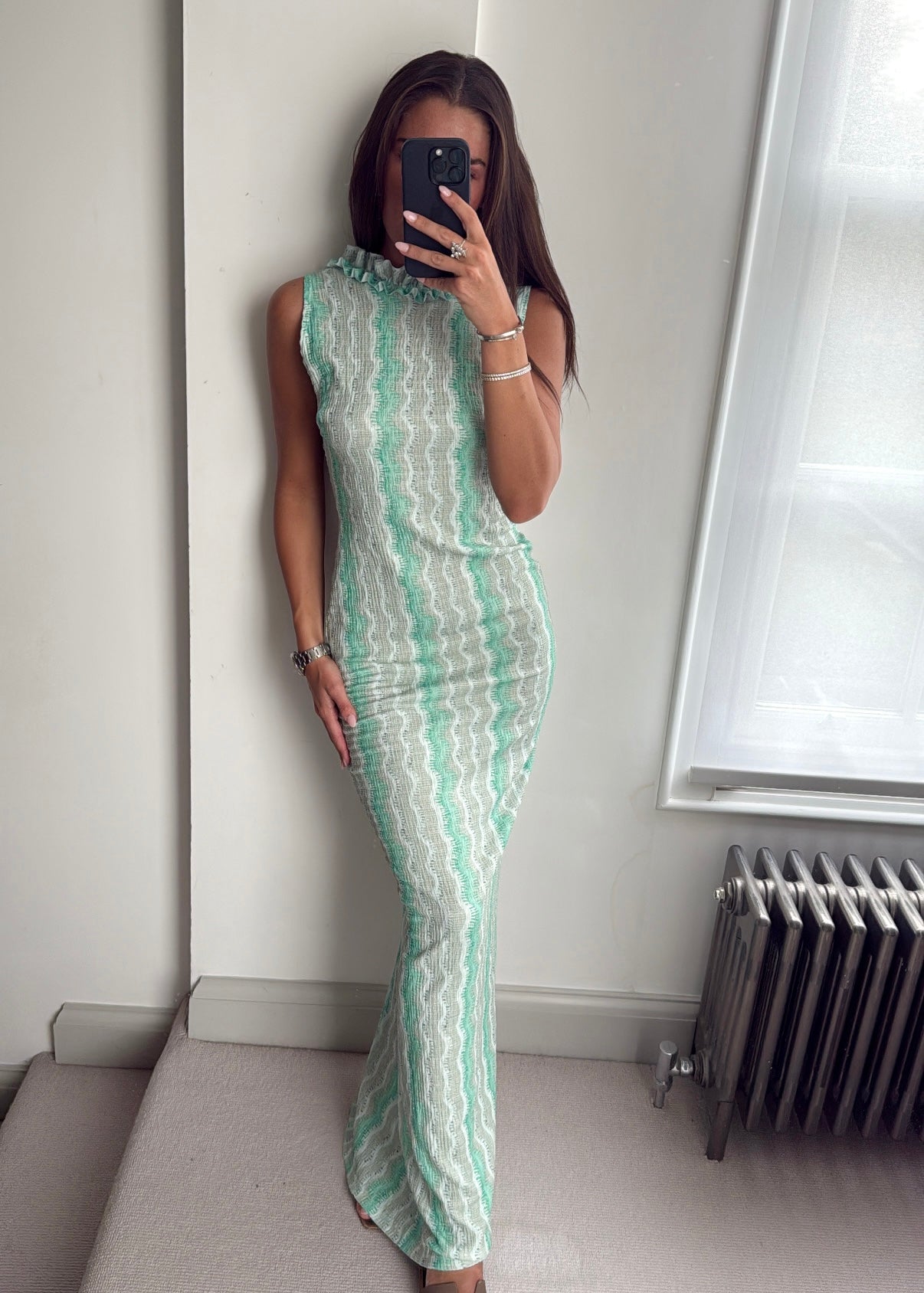 Bella Zigzag Ruffle Maxi Dress - Matcha Green Jewel Boutique Bella Zigzag Ruffle Maxi Dress - Matcha Green Jewel Boutique