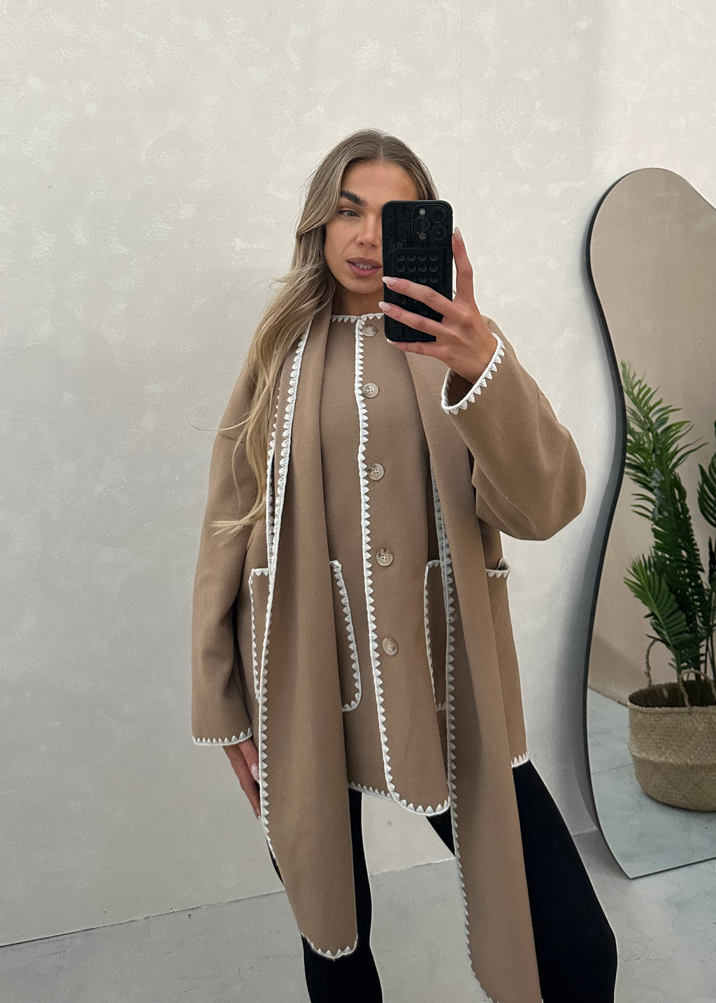 Tami Wool Look Jacket & Scarf Set - Camel