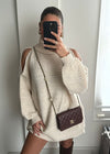 Millie Pearl Cold Shoulder Mini Jumper Dress - Beige