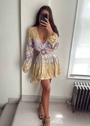 Zuri Embellished Metallic Cutout Dress - Lilac / Peach