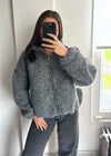 Zena Oversized Teddy Bomber Jacket - Grey