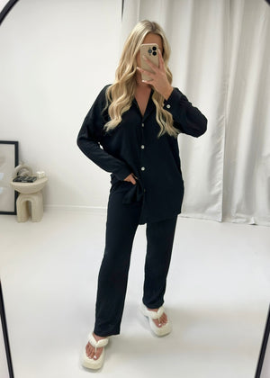 Amie Cheesecloth Trouser Set - Black