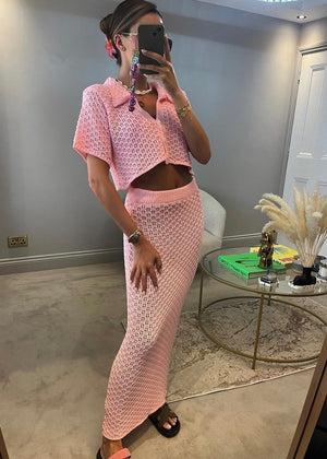 Lila Crochet Skirt Set - Baby Pink