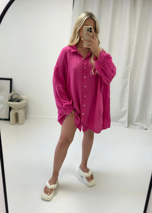 Cassie Cheesecloth Beach Shirt - Pink