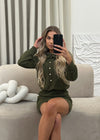 Alana Gold Button Mini Dress - Khaki