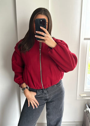 Ania Oversized Bomber Jacket - Burgundy