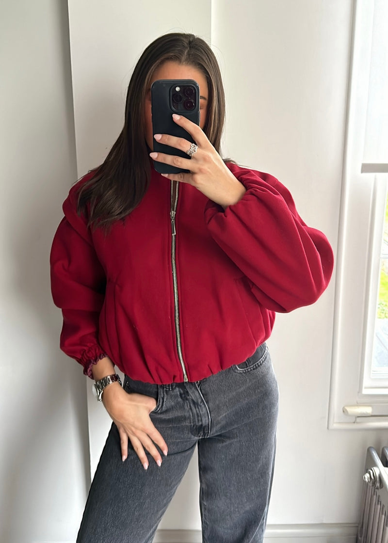 Ania Oversized Bomber Jacket - Burgundy