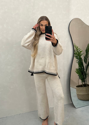 Chiara Knit Jumper & Trouser Set - Beige