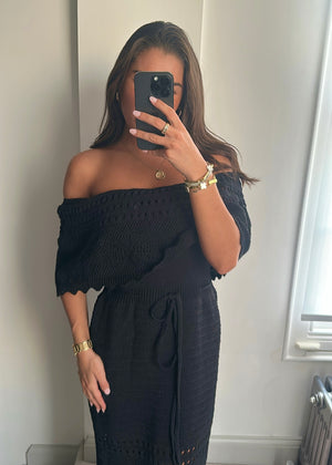 Fia Black Crochet Maxi Dress