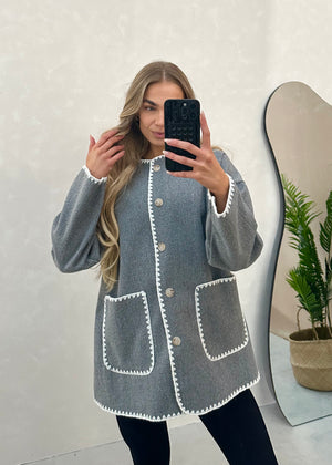 Tami Wool Look Jacket & Scarf Set - Grey