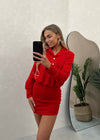 Alana Gold Button Mini Dress - Red
